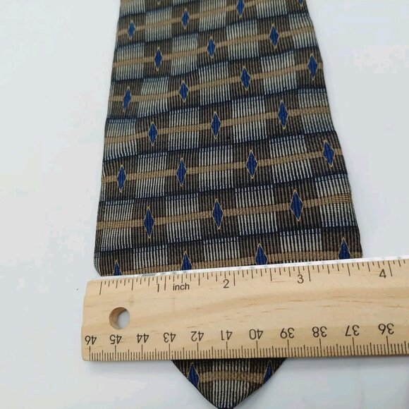 Magic Johnson 100% Silk Men's Neck Tie 3.5" W x 57" L Brown Blue Geometric - Picture 3 of 8